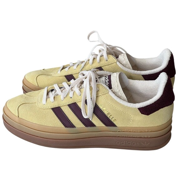 Adidas Gazelle Bold W Beige Yellow / Maroon / Magic Beige Womens Size 10 - Picture 1 of 10